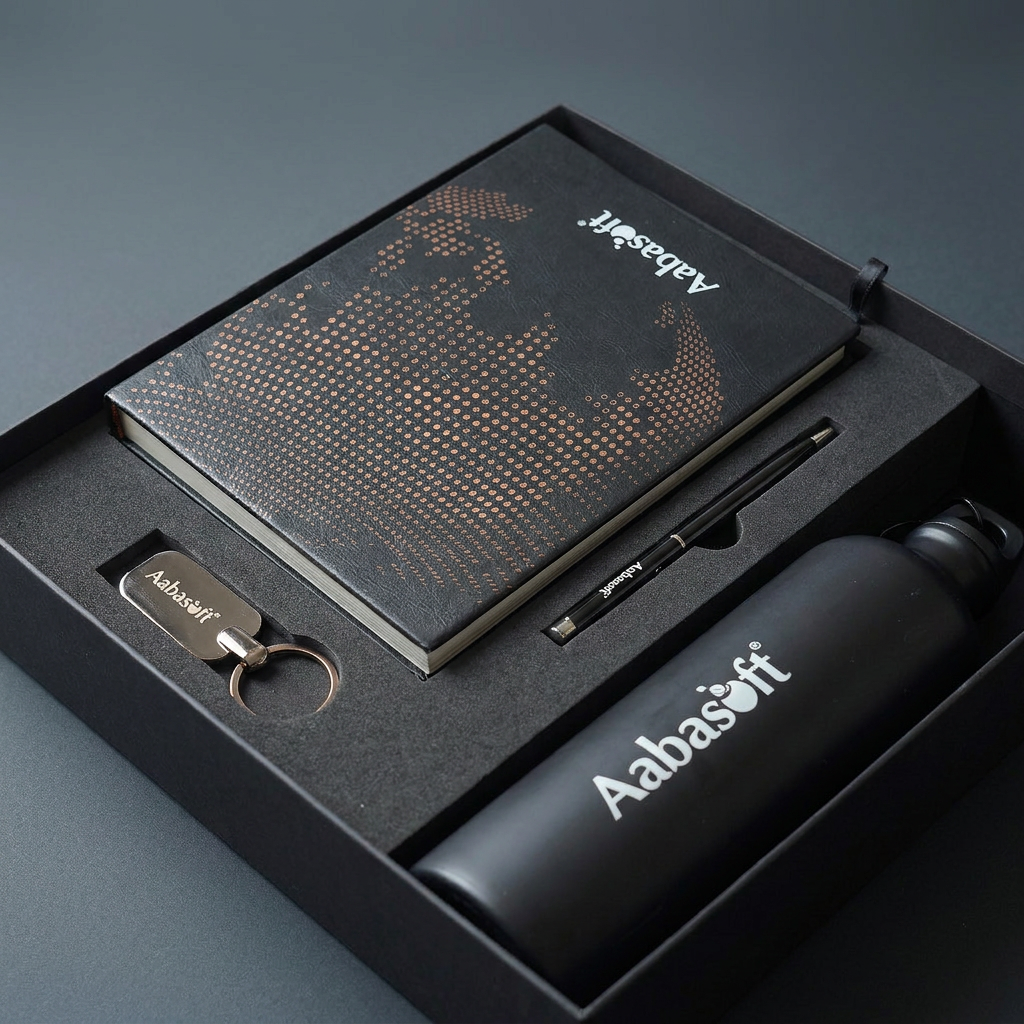 Executive Corporate Gift Set – Premium Notebook, Water Bottle, Pen & Keychain
